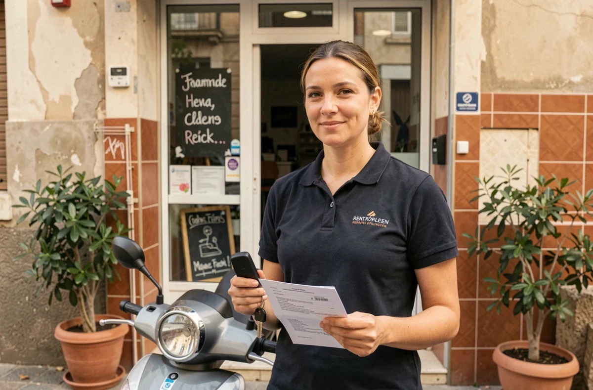 Employée d'une agence de location de voiture sans permis remettant les clés à Montpellier