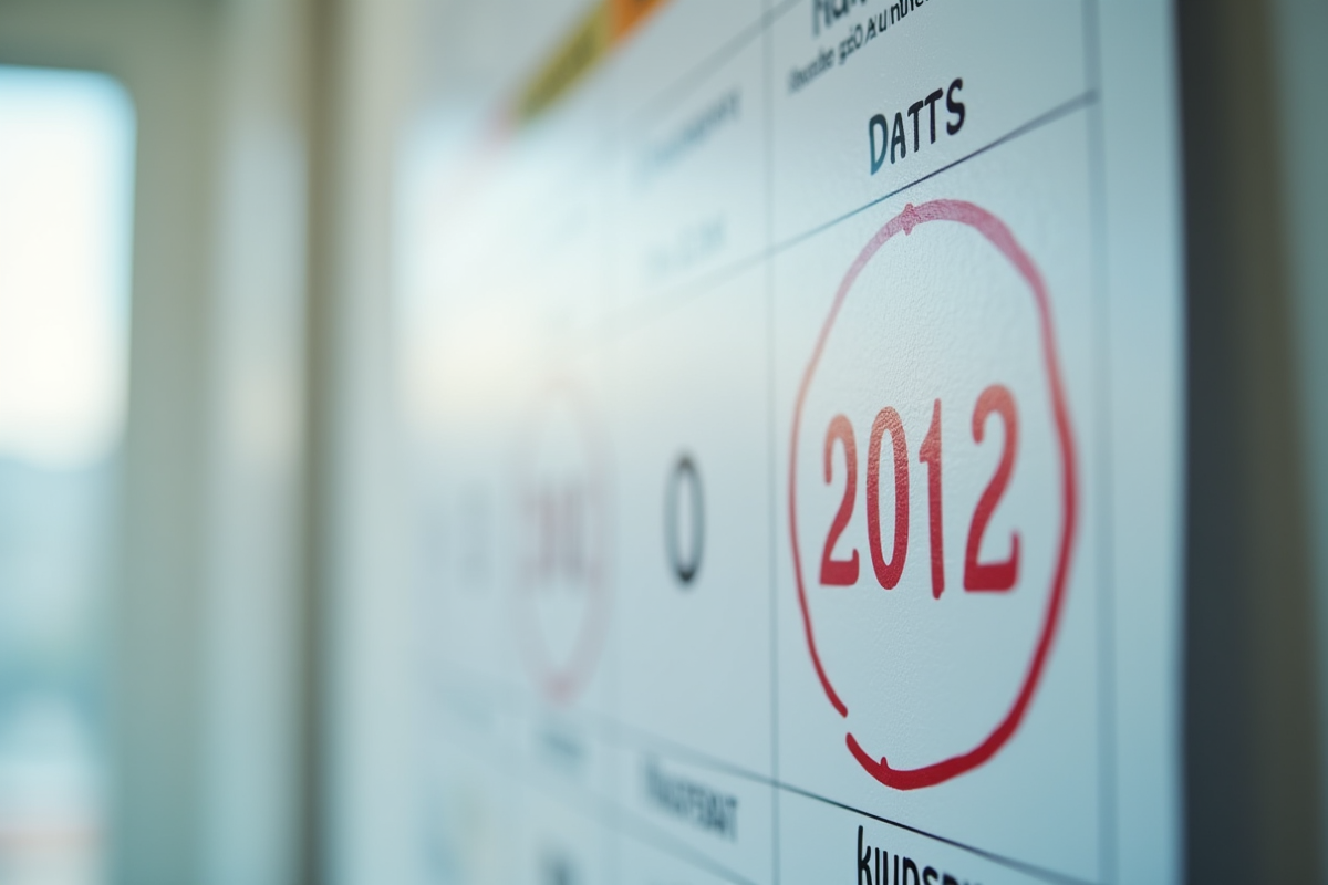 Calendrier mural avec date expirée entourée en rouge