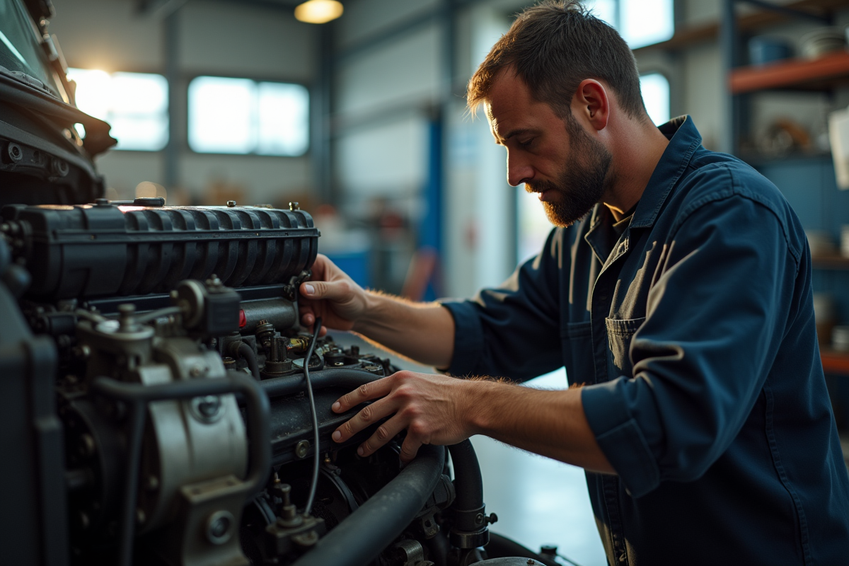 Mecanicien inspectant le moteur d