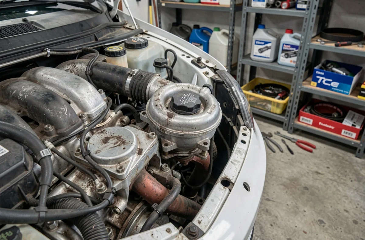 Gros plan sur un moteur TCe turbocompressé avec turbo et composants moteur visibles en détail