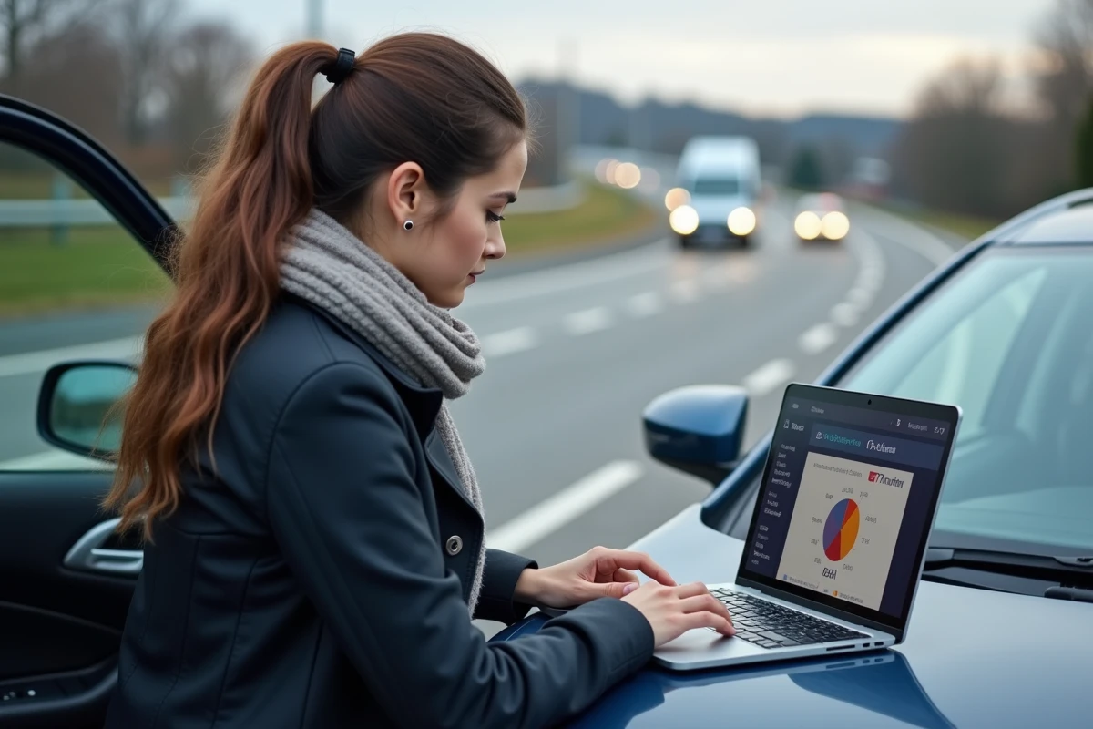 Jeune femme observant un graphique sur un ordinateur portable à côté d