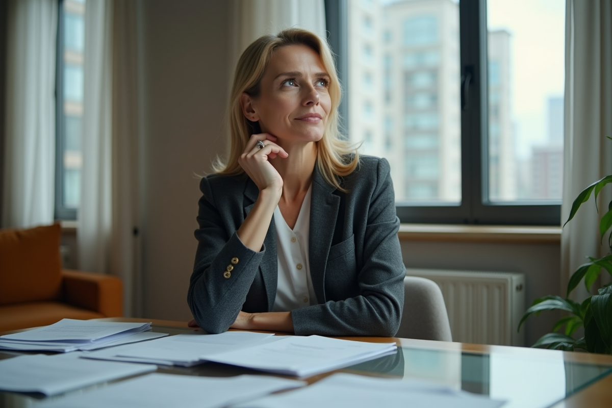 Femme d affaires pensive dans un intérieur urbain
