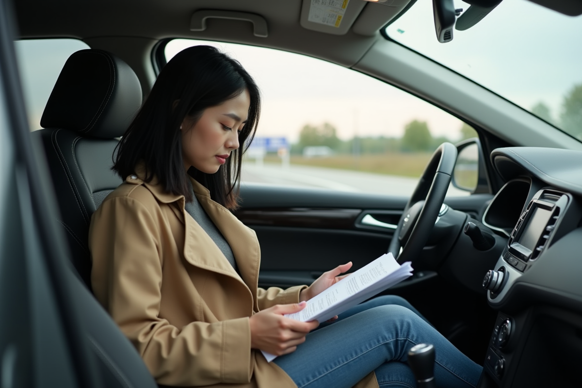 Femme vérifiant ses papiers d
