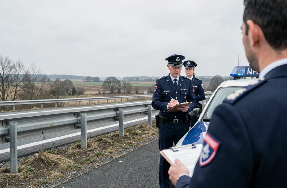 Gendarmes en intervention sur le bord d'une route de la Loire après un accident impliquant un conducteur sans permis