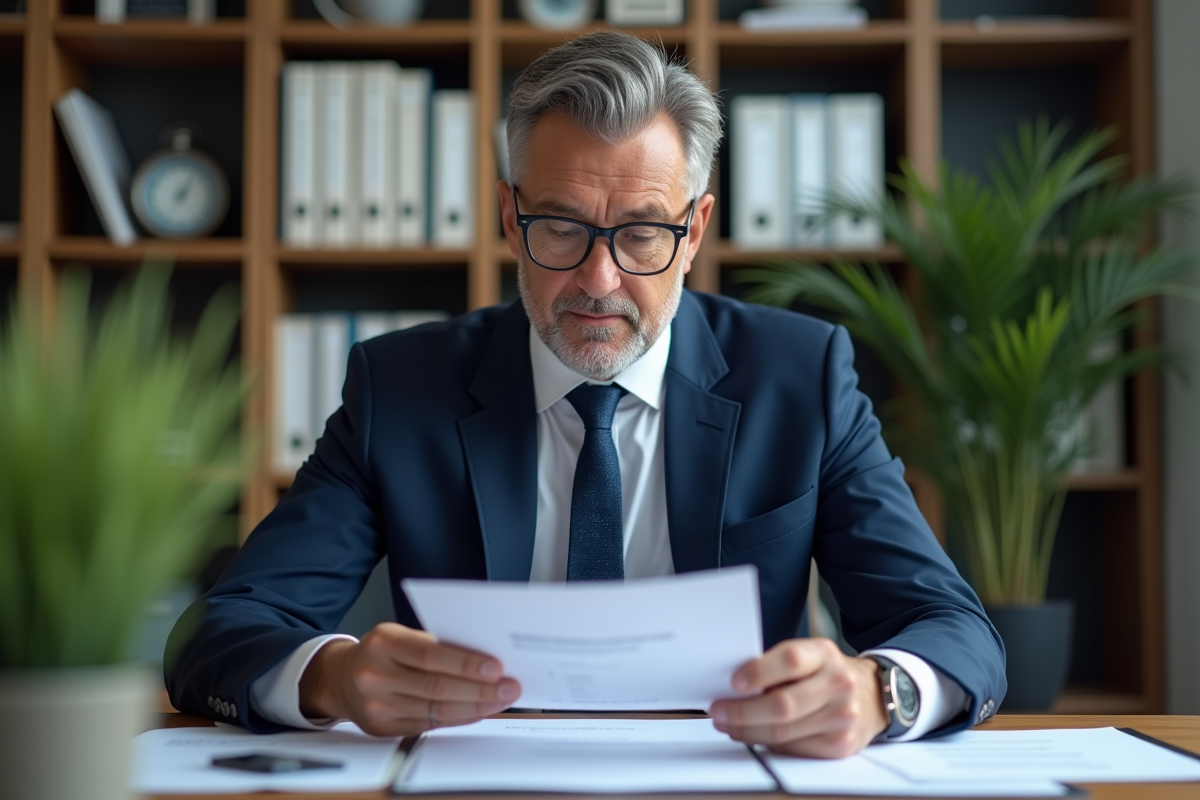 Homme d'affaires en costume bleu dans un bureau moderne