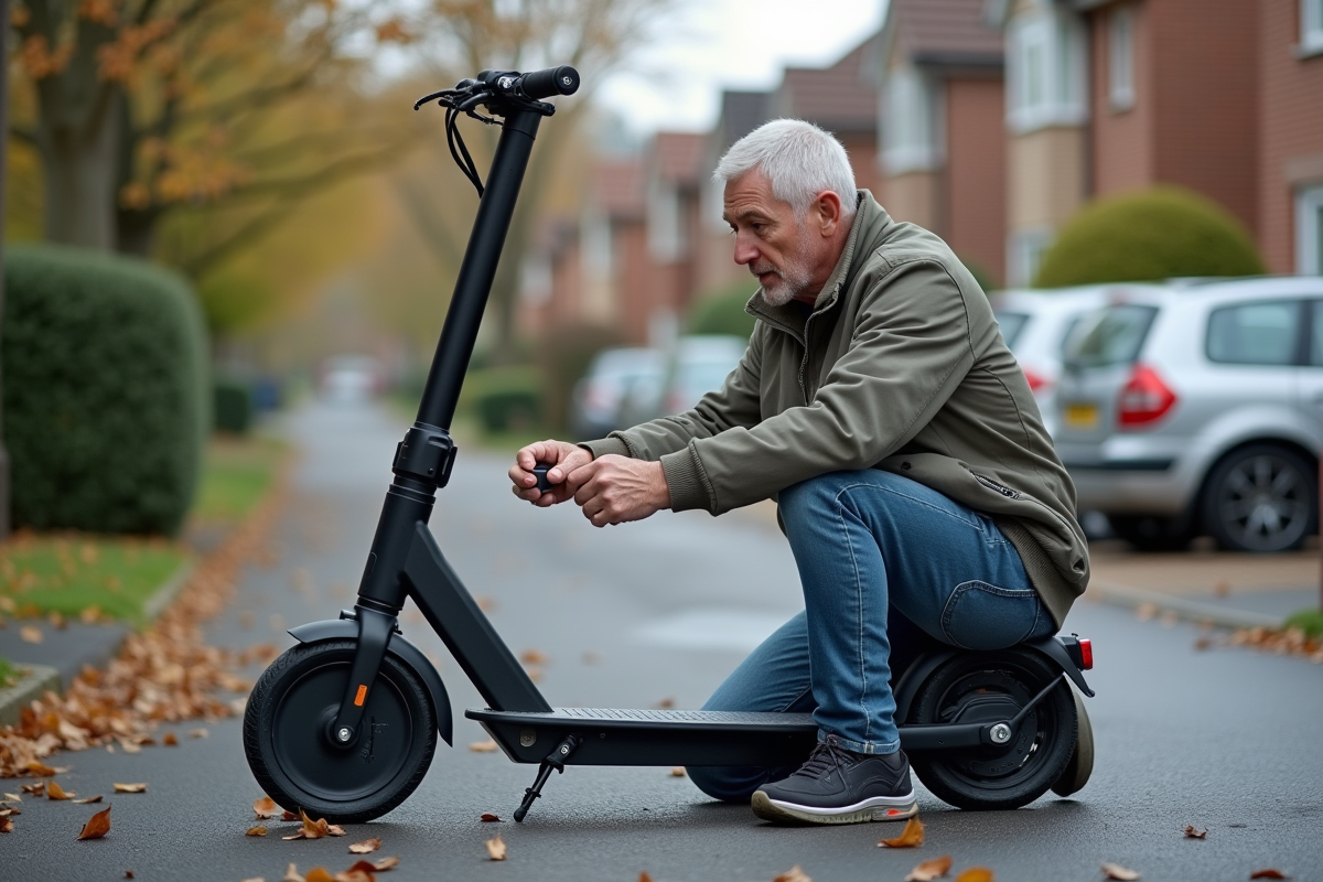 Homme vérifiant le panneau de contrôle du scooter