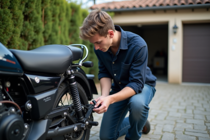 Jeune mecanicien inspectant un scooter Magpower Avengers 125