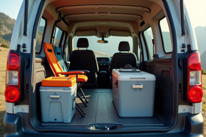 Vans Peugeot Partner Tepee ouvert avec accessoires de voyage