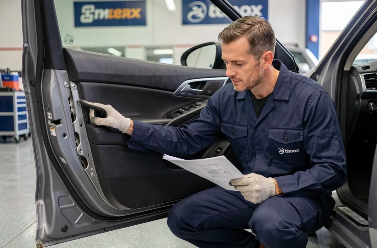 Technicien automobile expliquant le système d'airbag latéral et le renflement de la portière