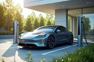 Voiture électrique en charge dans une station urbaine moderne