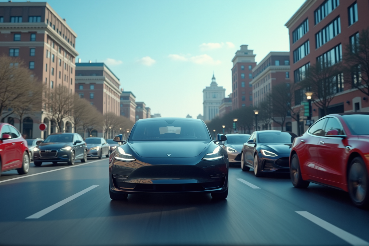 Voiture électrique dans le trafic urbain avec véhicules à essence